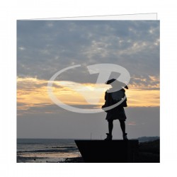 Wenskaart Vlieland Willem de Vlamingh beeld met ondergaande Zon