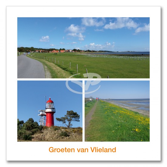 Ansichtkaart 15x15 Dorp Dijk Vuurtoren Vlieland