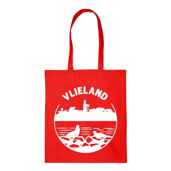 Katoenen Tas Vlieland Vintage met Vuurtoren Rood Katoenen Tas Vlieland Vintage met Vuurtoren Rood