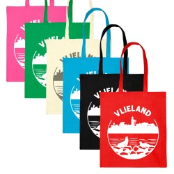 Katoenen Tas Vlieland Vintage met Vuurtoren Zwart