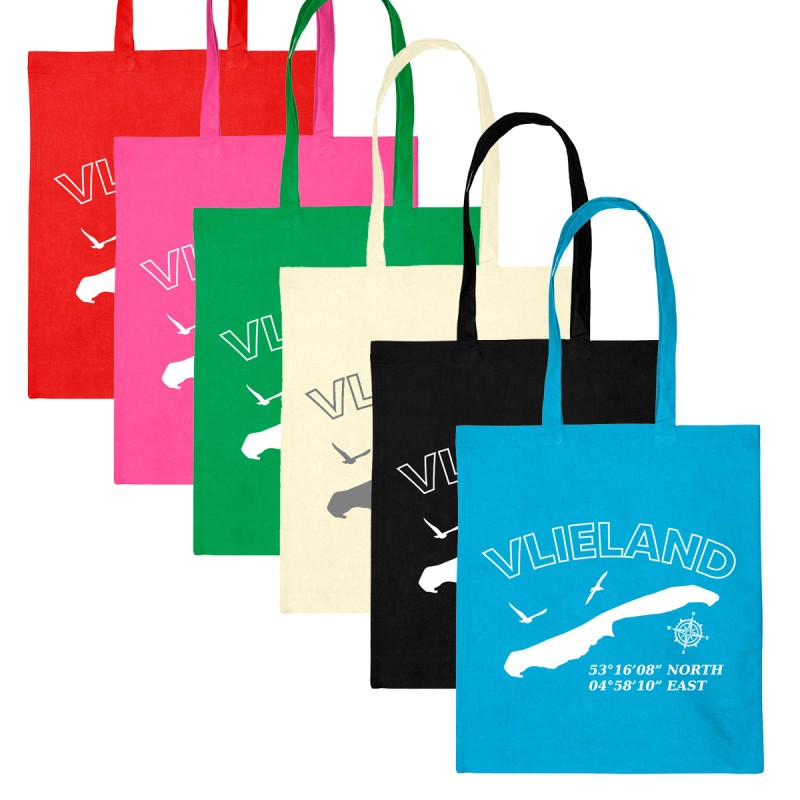 Katoenen Tas Vlieland met Coordinaten Ecru