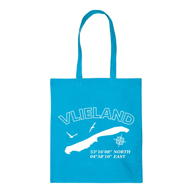 Katoenen Tas Vlieland met Coordinaten Blauw