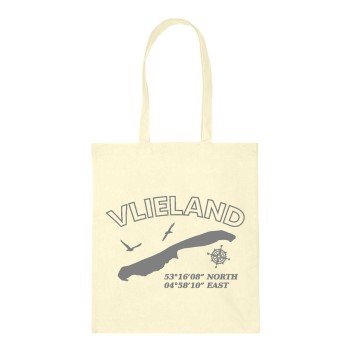 Katoenen Tas Vlieland met Coordinaten Ecru