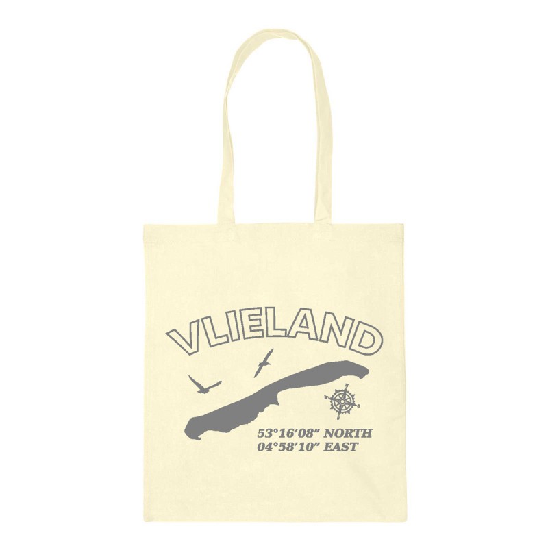 Katoenen Tas Vlieland met Coordinaten Ecru