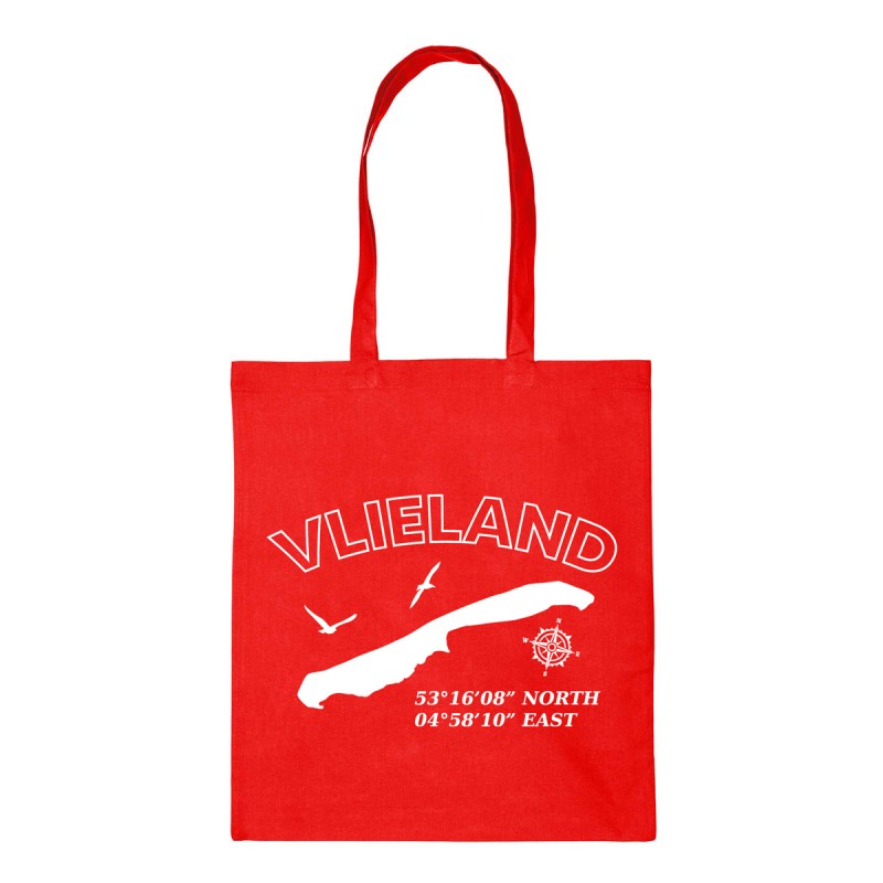 Katoenen Tas Vlieland met Coordinaten Rood