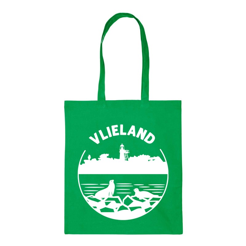Katoenen Tas Vlieland Vintage met Vuurtoren Groen