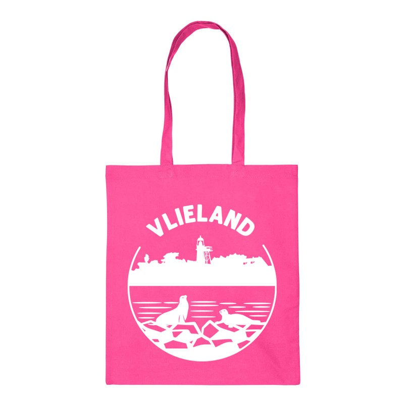 Katoenen Tas Vlieland Vintage met Vuurtoren Pink