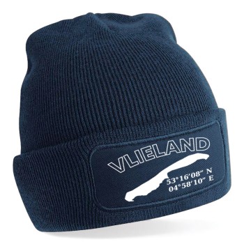 Vlieland met Coordinaten Beanie French Navy