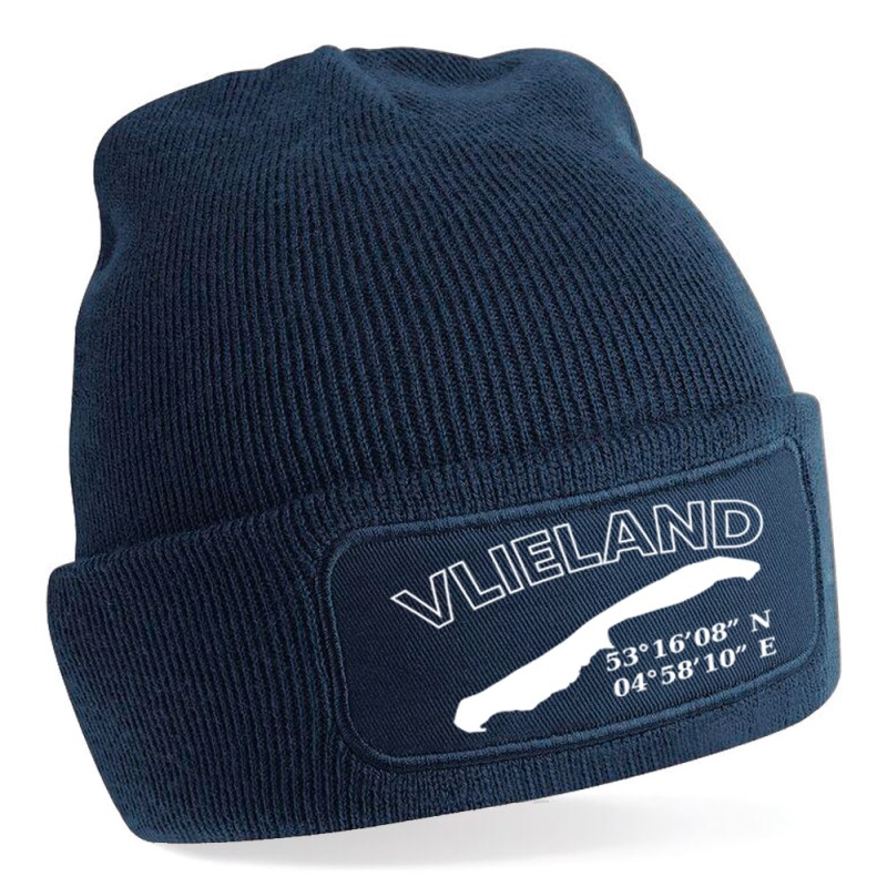 Vlieland met Coordinaten Beanie French Navy