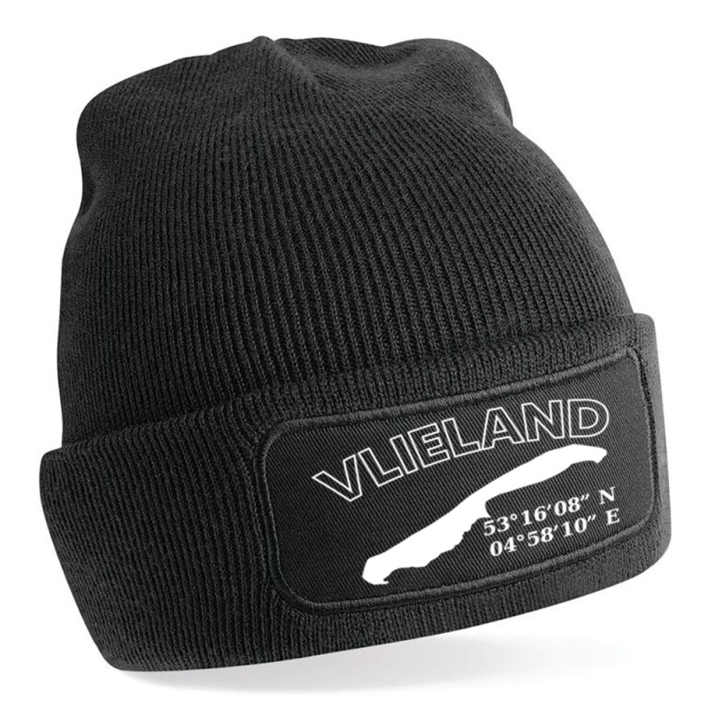 Vlieland met Coordinaten Beanie Zwart